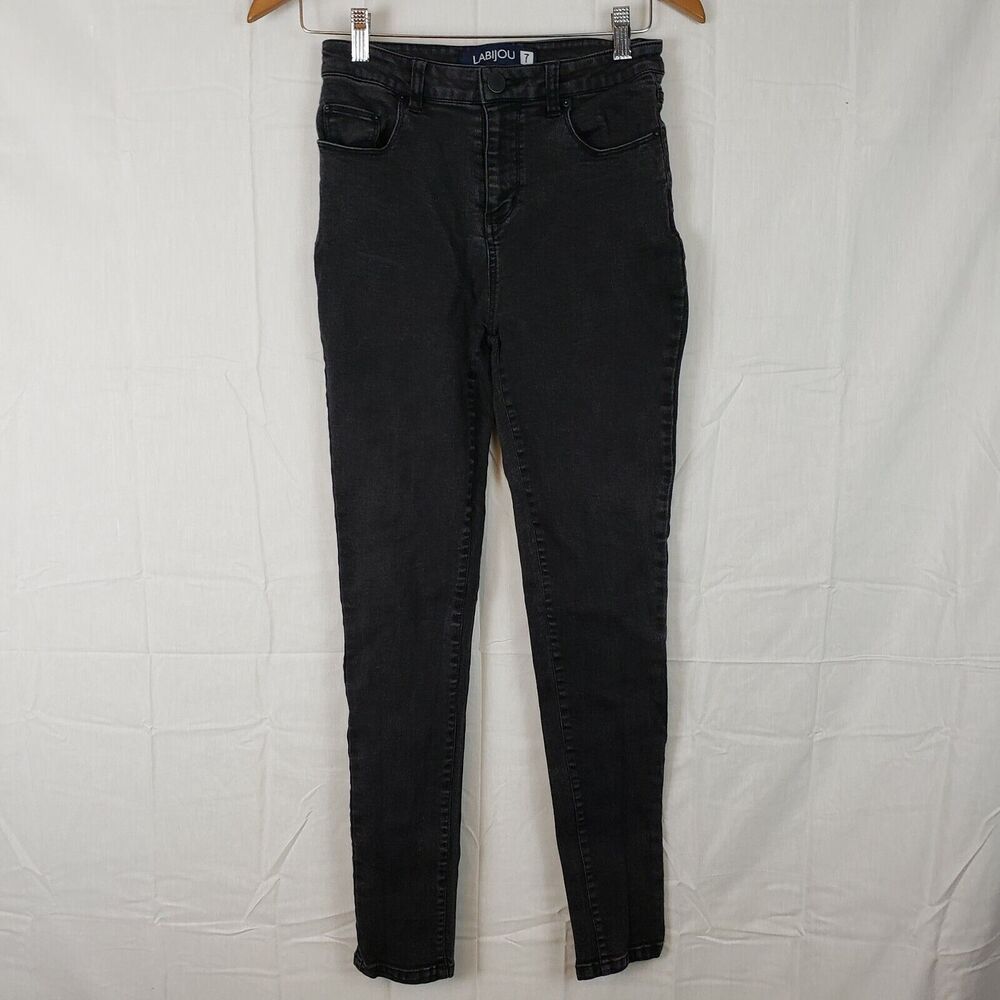 Labijou Womens‎ Black High Rise Dark Wash Comfort Denim Skinny Jeans Size 7